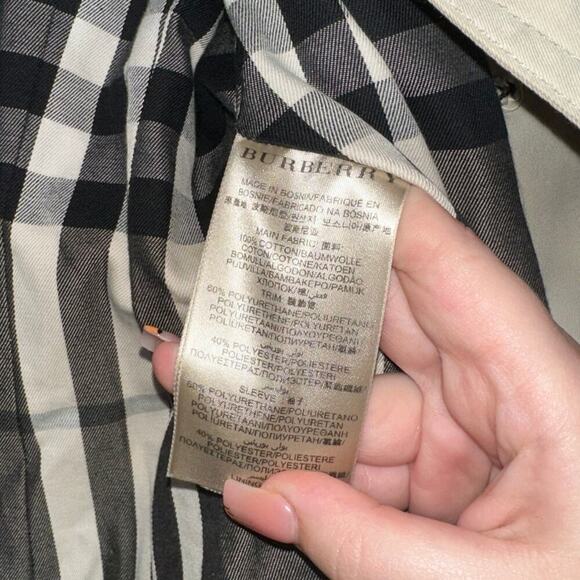 Burberry Patent Leather Sleeve Gabardine Trench Coat Black Tan US 4 - Picture 6 of 12